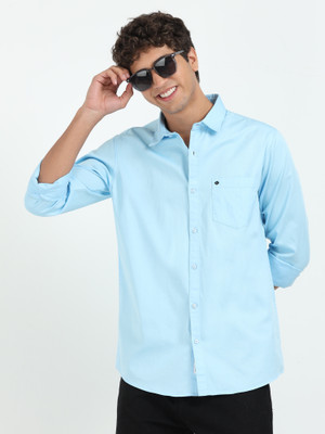 Carnot Men Solid Casual Light Blue Shirt