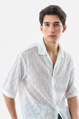 Snitch Men Self Design Beach Wear White Shirt