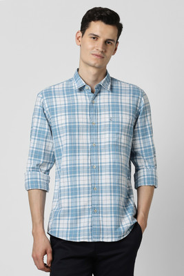 PETER ENGLAND Men Checkered Casual Blue, White Shirt