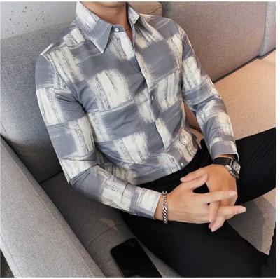 Galteswar Fashion Men Printed Casual Grey Shirt