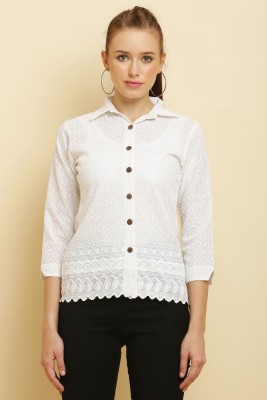 Aasma Creatives Women Printed Casual White Shirt