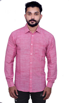 W S TEXTILE Men Self Design Casual Pink Shirt