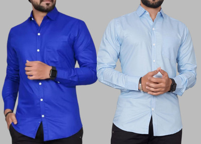 METRONAUT Men Solid Casual Blue, Light Blue Shirt(Pack of 2)