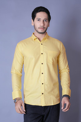 ALMORA Men Solid Casual Yellow Shirt
