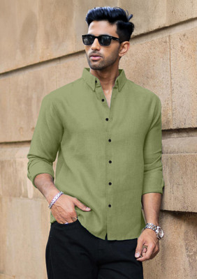 Lolark Men Solid Party Green Shirt