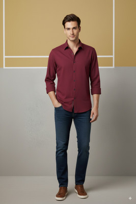 greet fashion Men Solid Casual Maroon Shirt