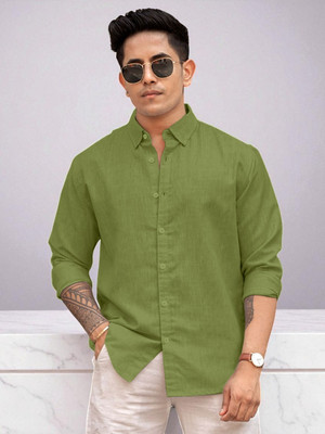 Yanthhi Men Solid Casual Light Green Shirt