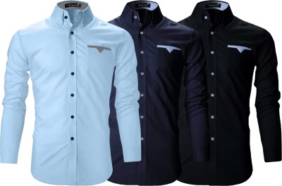 ROYAL SCOUT Men Solid Casual Light Blue, Dark Blue, Black Shirt(Pack of 3)