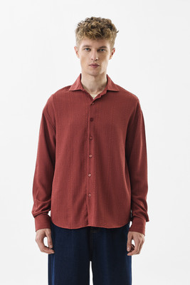 Snitch Men Self Design Casual Orange Shirt