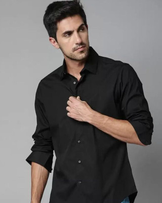 JessNX Men Solid Casual Black Shirt