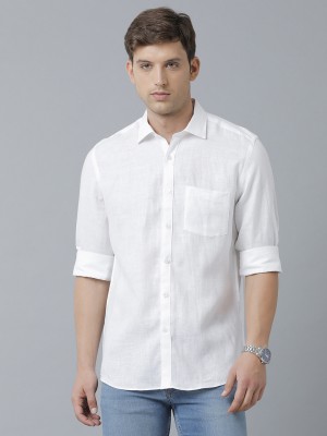 Linen Club Men Solid Casual White Shirt