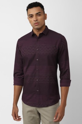 VAN HEUSEN Men Checkered Casual Maroon, White Shirt