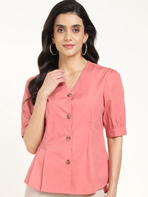 Hancock Women Solid Formal Pink Shirt
