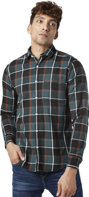 SF Jeans by Pantaloons Men Checkered Casual Green Shirt