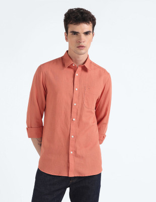 FLYING MACHINE Men Solid Casual Orange Shirt