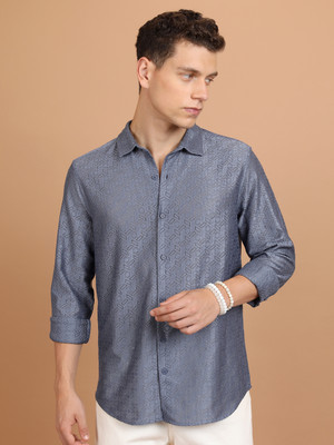HIGHLANDER Men Self Design Casual Grey Shirt