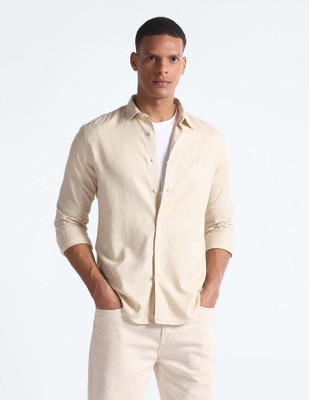 FLYING MACHINE Men Self Design Casual Beige Shirt