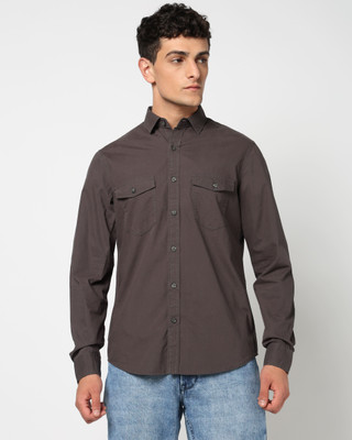Blue Buddha Men Self Design Casual Brown Shirt