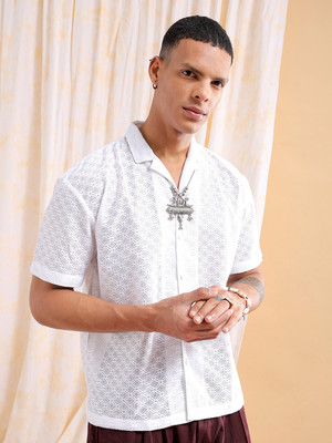 The Indian Garage Co. Men Printed Beach Wear White Shirt