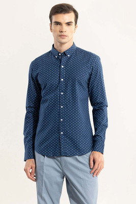 Snitch Men Printed Casual Dark Blue, White Shirt