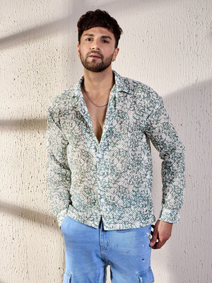 FUGAZEE Men Printed Casual White, Black, Green Shirt