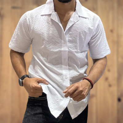 granthy Men Solid Casual White Shirt