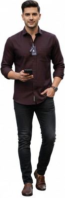 Ishagarments Men Self Design Casual Maroon Shirt