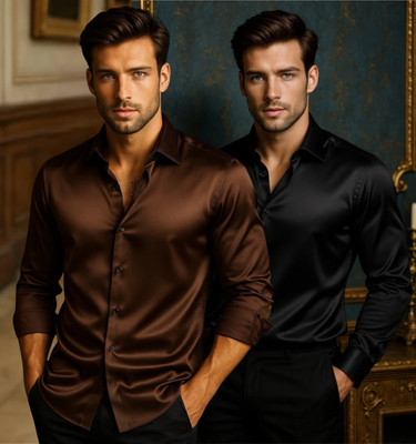 FABDECK Men Printed Casual Brown, Maroon Shirt(Pack of 2)