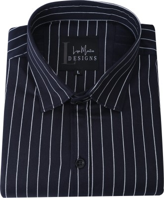 Liza Martin Men Striped Casual Dark Blue Shirt