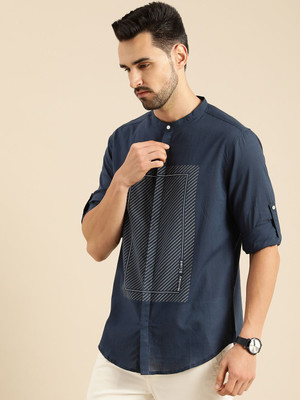 ANOUK Men Self Design Casual Dark Blue Shirt