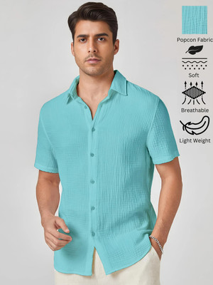 Webric Men Self Design Casual Light Blue Shirt