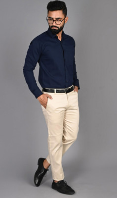 FUBAR Men Solid Casual Blue Shirt