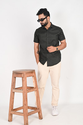 ANP BHIRIKA Men Striped Casual Green Shirt