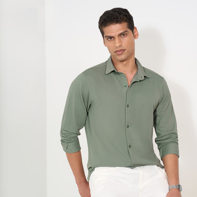 Peregrine by Pantaloons Men Solid Casual Green Shirt