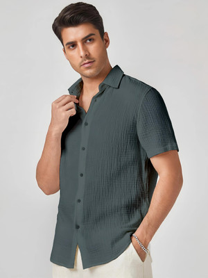 Webric Men Self Design Casual Grey Shirt
