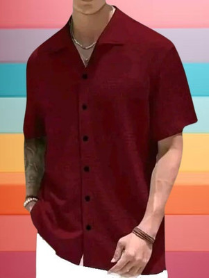MUMIN Men Solid Casual Maroon Shirt