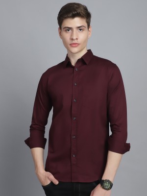 Majestic Man Men Solid Casual Maroon Shirt