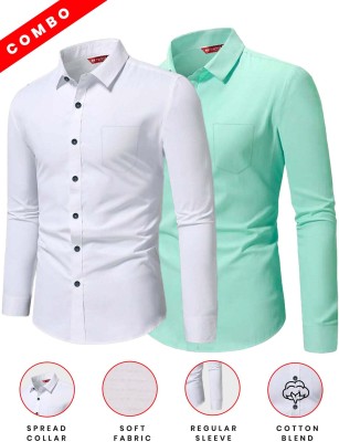 Yugnik Men Solid Formal Green Shirt(Pack of 2)