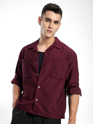 BEYOUNG Men Checkered Casual Maroon Shirt