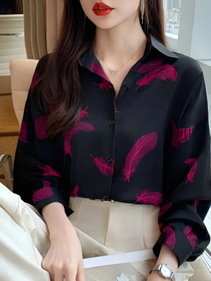 ELVORA Women Printed Casual Black Shirt