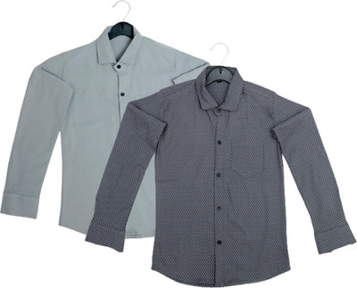 shloky Boys Solid Casual Grey Shirt(Pack of 2)
