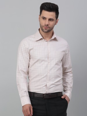 LOUIS STITCH Men Checkered Formal Cream Shirt