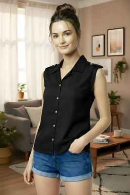 firequeen Women Striped Casual Black Shirt