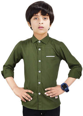 Paper Crane Boys Solid Casual Green Shirt