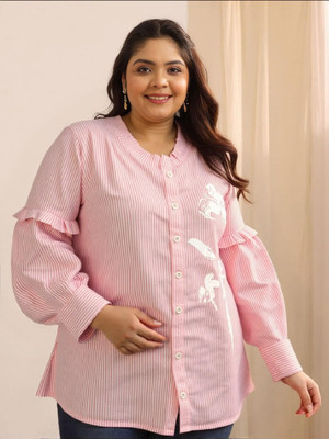 PERFECT PRODUCTIONS Women Striped Casual Pink Shirt