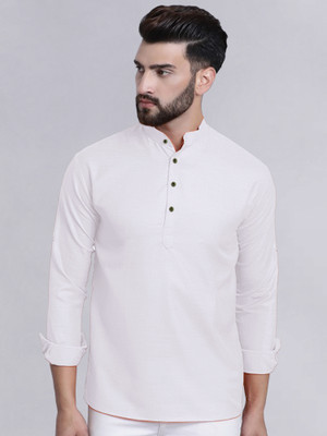 allan peter Men Solid Straight Kurta(White)