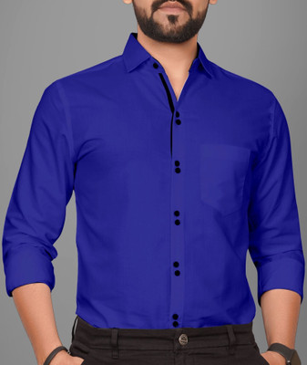 Tyzlo Men Solid Formal Dark Blue Shirt
