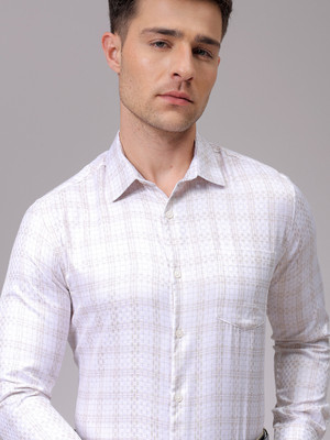 The Indian Garage Co. Men Checkered Formal White Shirt
