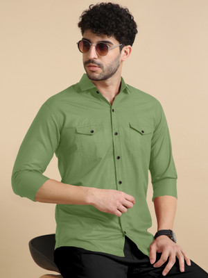 Ethnic Trendz Men Solid Casual Light Green Shirt