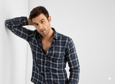 U TURN Men Striped Casual Dark Blue Shirt